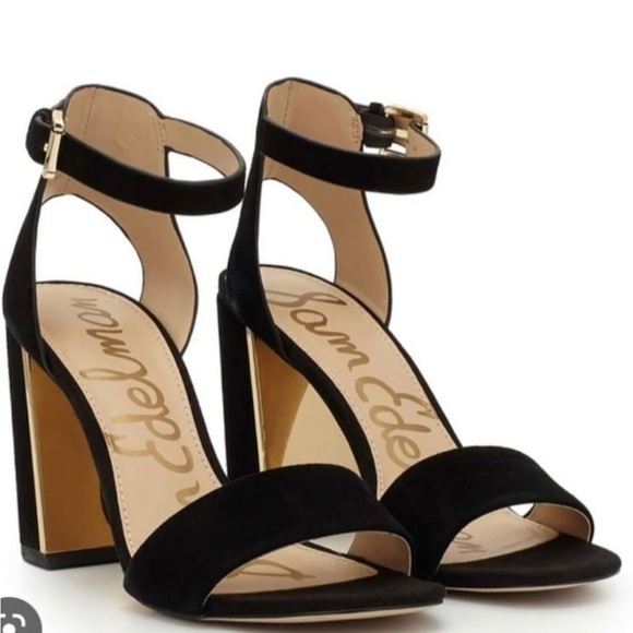 Sam Edelman Synthia Leather Open Toe Strap Back Suede Block Heels Size 10.5 - Picture 1 of 11